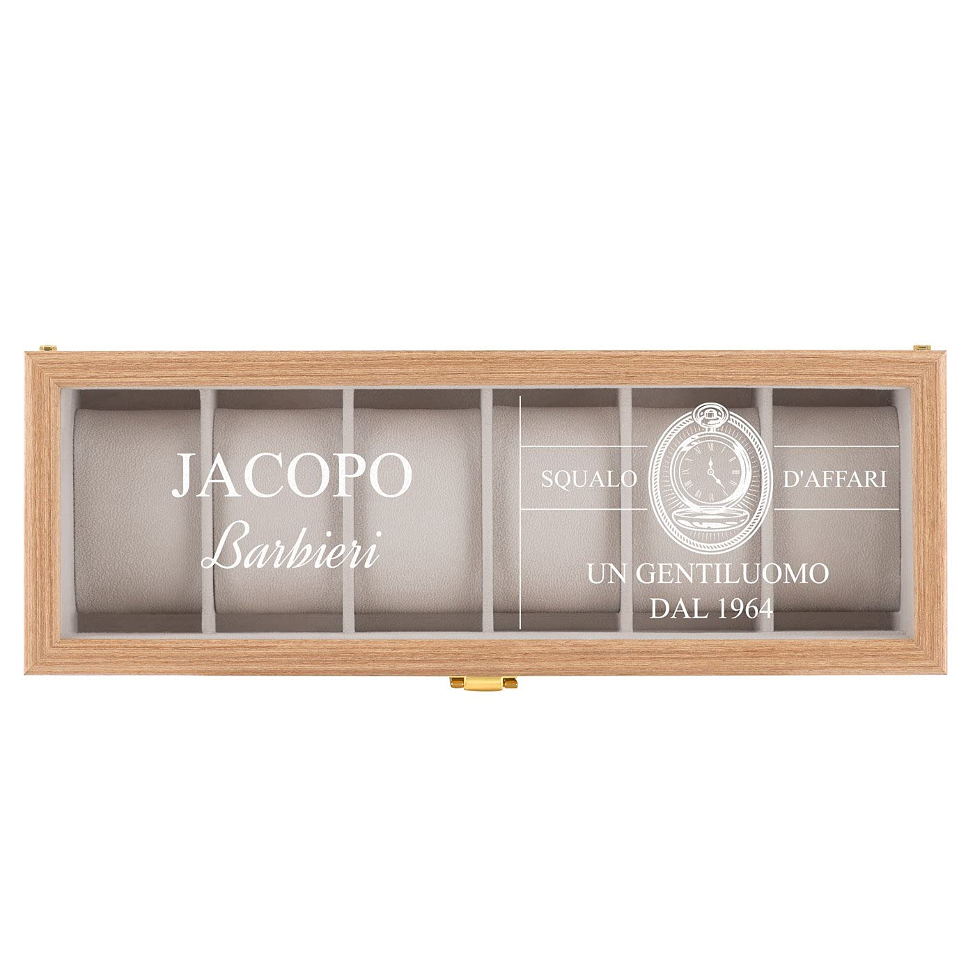Maverton scatola porta orologi - con incisione personalizzata - in legno - custodia per 6 orologi - in legno - 31x11x8cm - regalo uomo - gentiluomo
