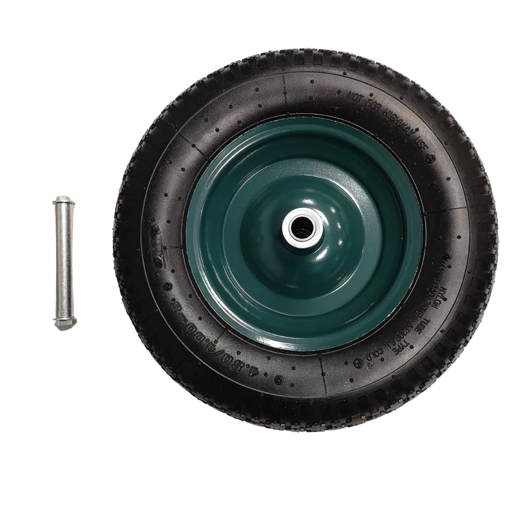 B&Q -  Replacement 16" X 4" Pneumatic Heavy Duty Garden Wheelbarrow Wheel & Axel In Green