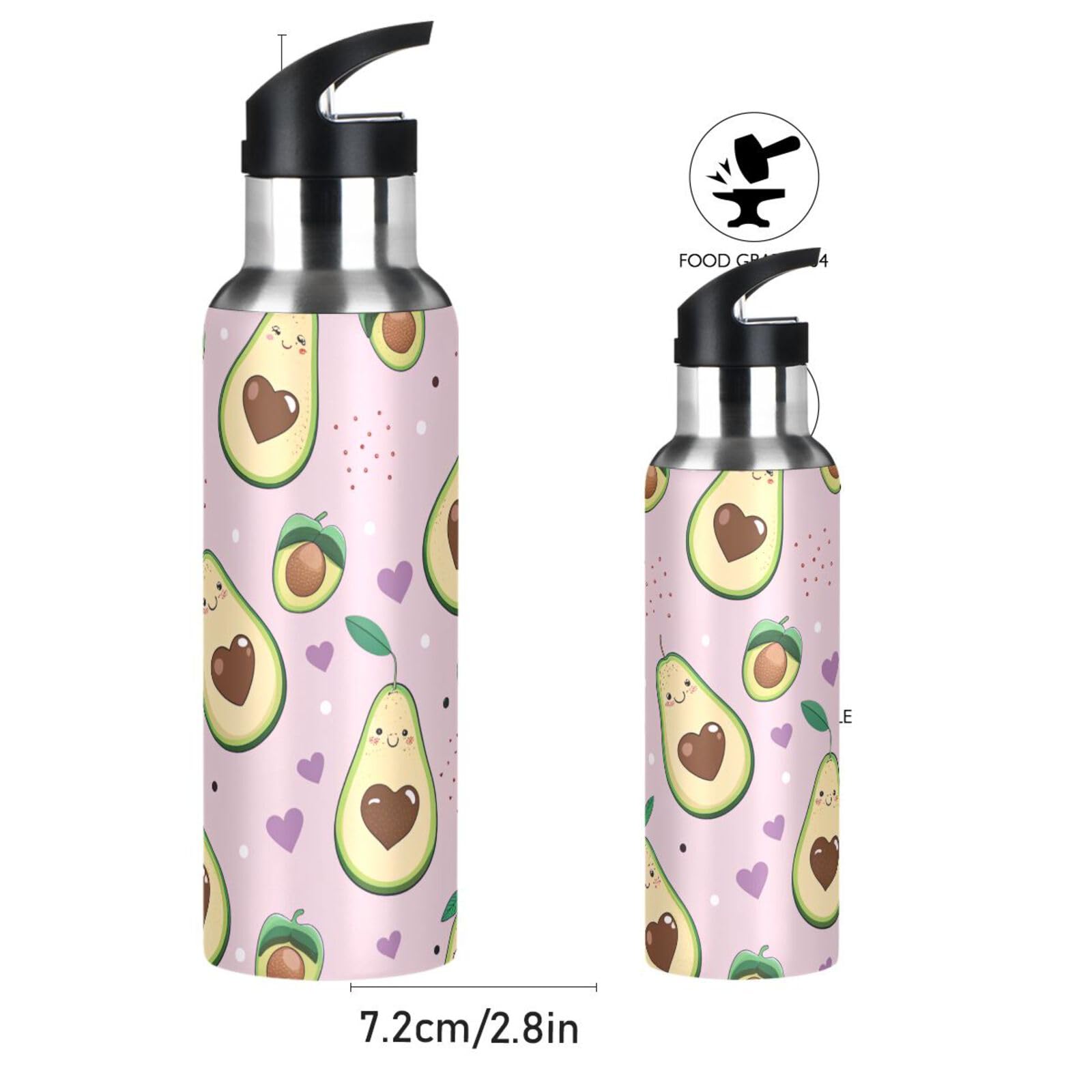 Amazon.com: xigua Botella de agua de aguacate con tapa de pajilla