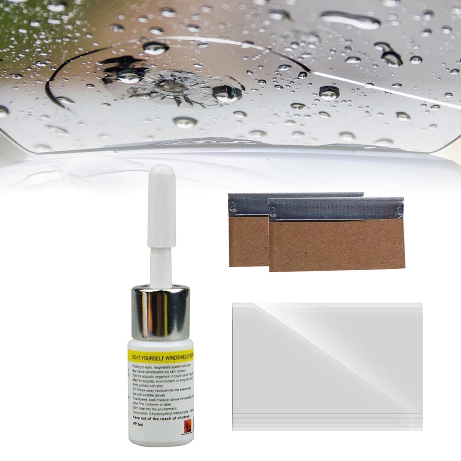 Rakiuty Kit Riparazione Crepe Vetro, Kit di Riparazione per Parabrezza, Set Repair Parabrezza Auto, Glass Repair Liquido Set, Auto Finestra Bicchiere Crepa Fritta