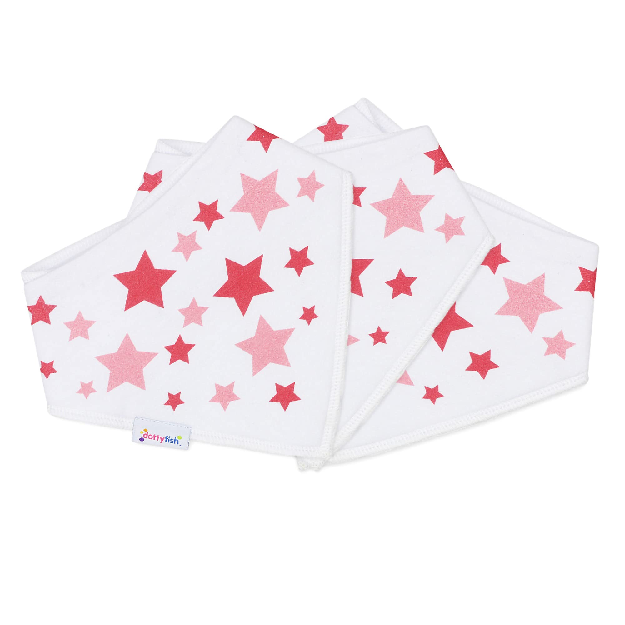 Dotty Fish Baby Bandana Bibs – Organic Cotton Dribble & Teething Bibs with Super Absorbent Fleece Backing, Adjustable Popper Closure, for Newborns & Toddlers – Pink Stars 3 Pack