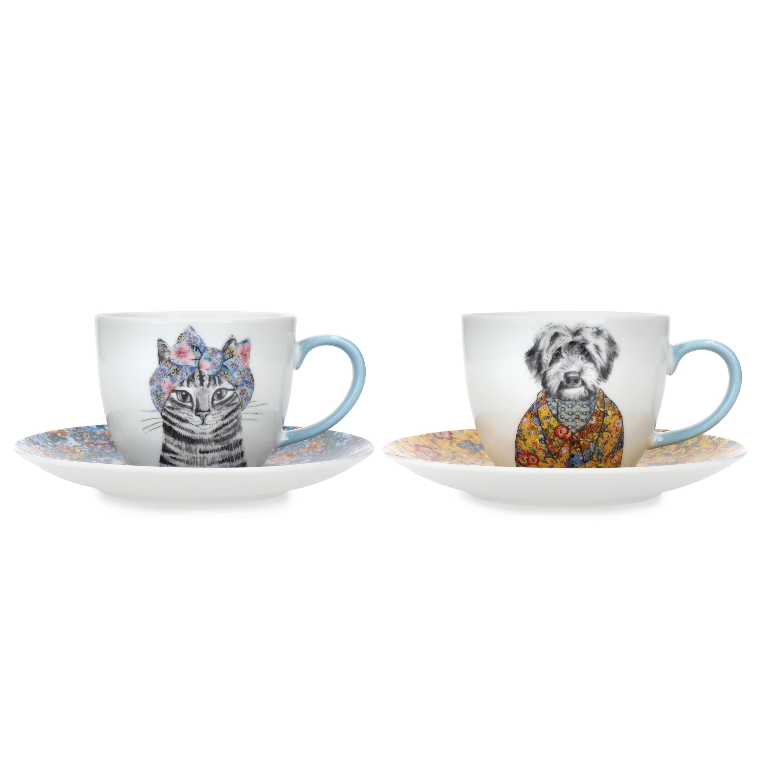 Animal Tea Cups Saucers Set 2 Tableware Table Dining Teacups Fine China 240ml