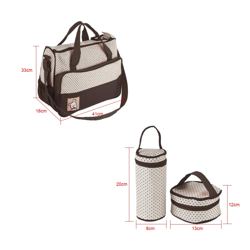 Baby Wickeltaschen-Set Multifunktions-Wickeltasche Komfort Baby Mama Set 5-teilig großes Fassungsvermögen – mit Punktemuster, Wickeltasche für Windeln