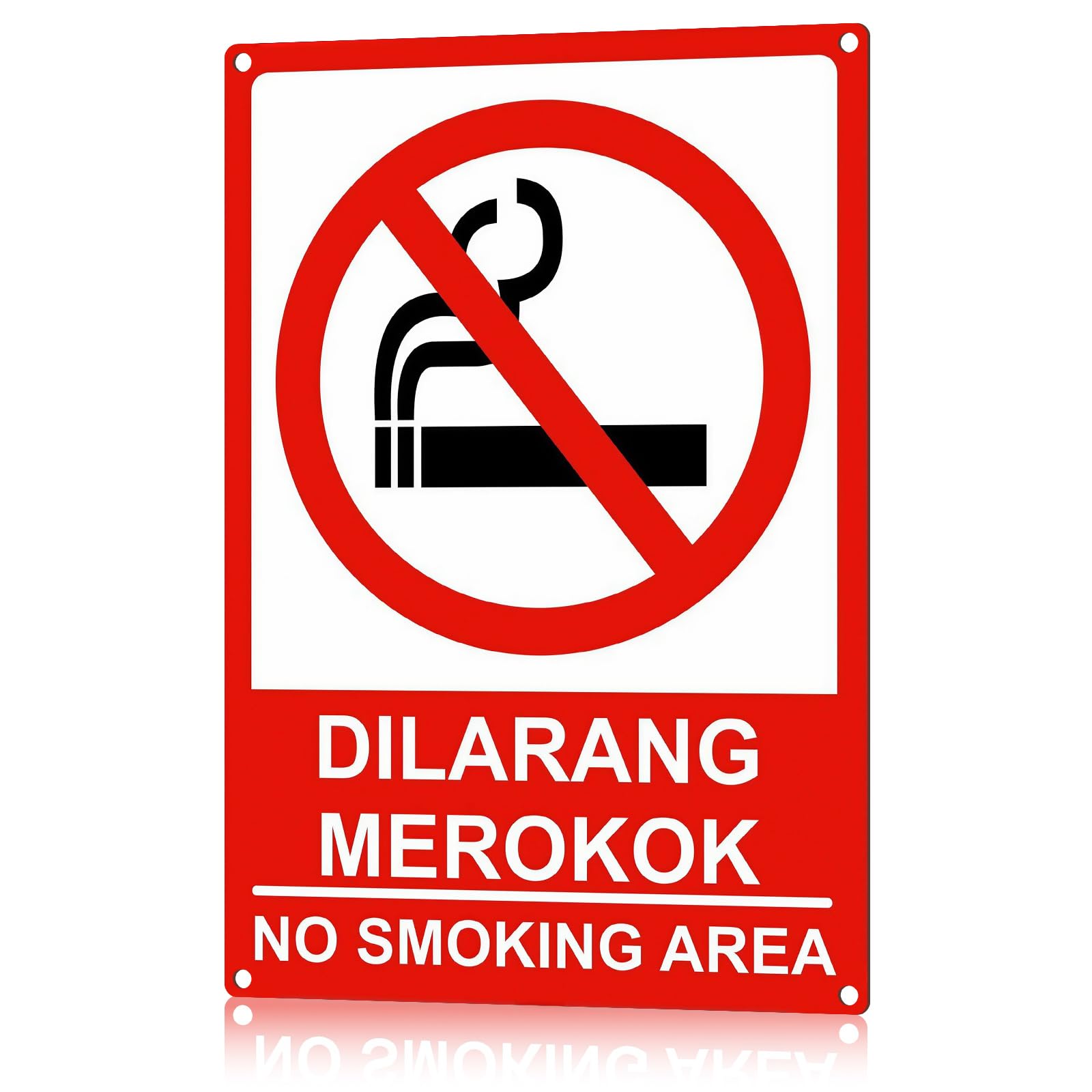 No Smoking Area Metal Sign – Dilarang Merokok Warning Safety Sign for Office, Restaurant, Warehouse, School, Factory, Hotel & Public Areas – Rust-Free Aluminum Notice Plaque 12x8 Inch