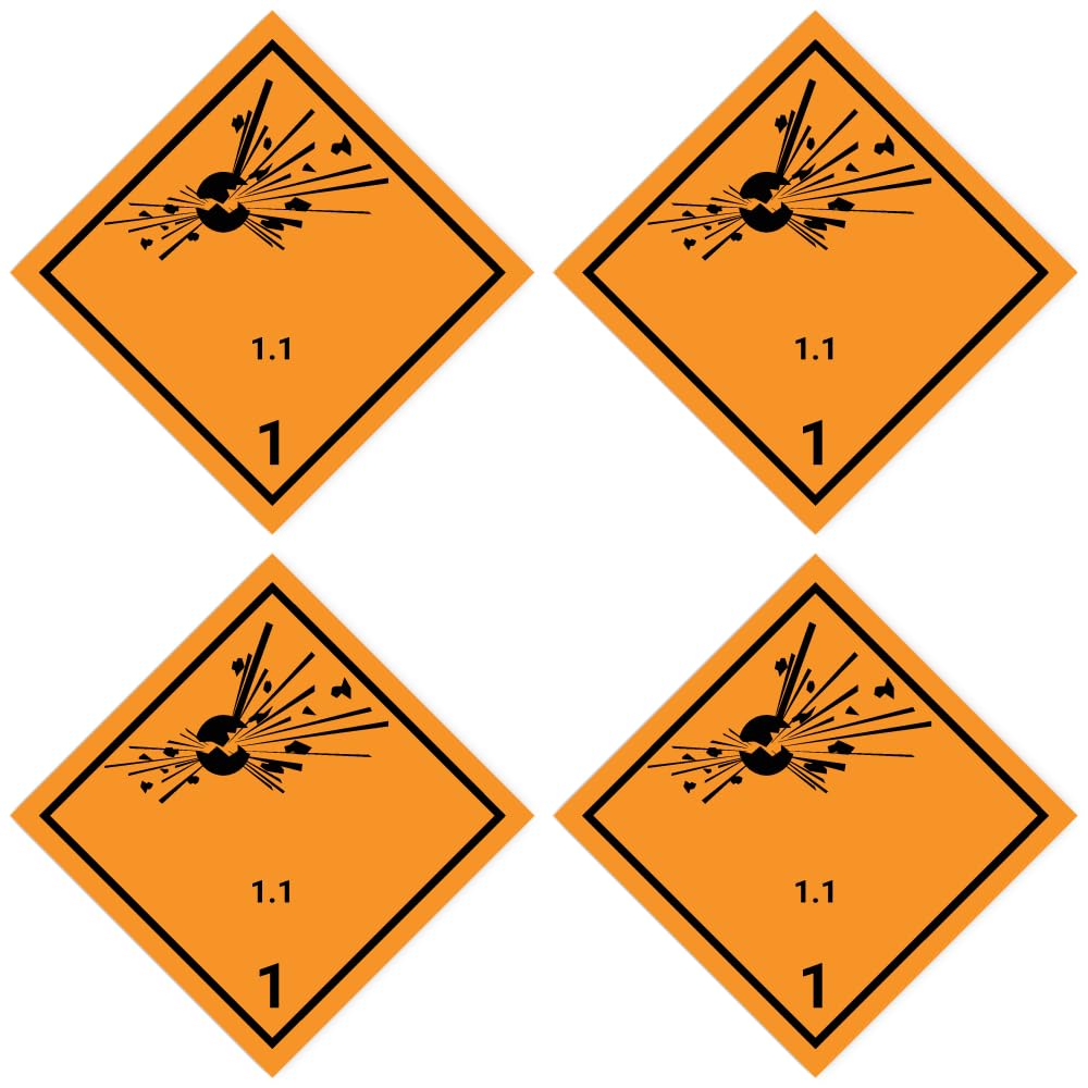Havati Stickers: 75 X 75 Mm, 4 Pieces, Hazardous Goods Class, Class 1.1, Explosive Substances, Adr/Ghs/Dgr/Un Safety Pictogram