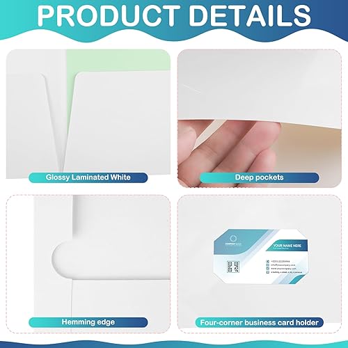 Miniatura 3 de Yeaqee Carpeta de papel laminado brillante con 2 bolsillos, carpeta de presentación, tamaño carta, carpeta de dos bolsillos para suministros de