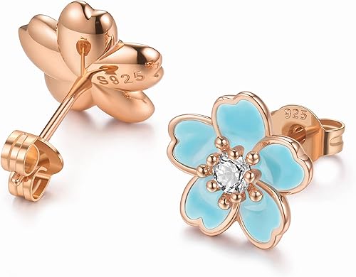 Miniatura 2 de Aretes de flor rosa para mujer, aretes de plata de ley 925, bonitos aretes de plumeria para niña, hipoalergénicos con flor de cerezo
