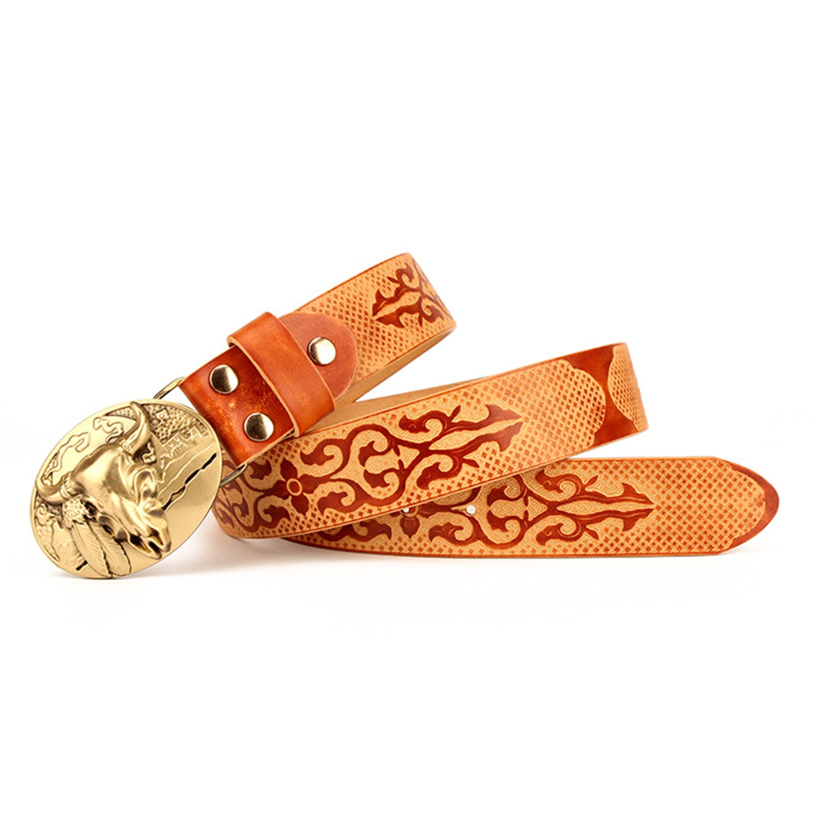 COUGA Cinture western unisex, cintura da 38 mm con finitura goffrata in vera pelle, cinture da cowboy da cowgirl country con fibbia vintage dorata grande