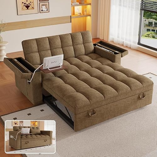 KEIKI 65" 3-in-1 Convertible Sofa Bed, Folding Chenille Loveseat Sleeper