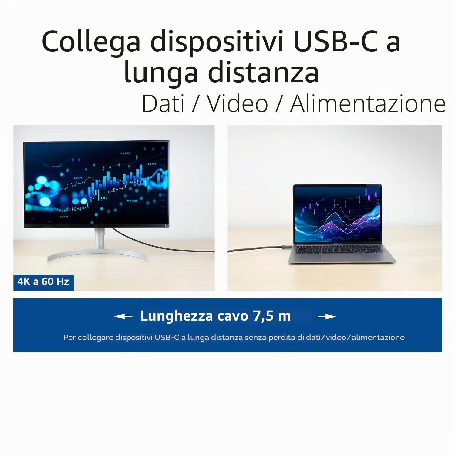 ACT Cavo ottico attivo USB C 7,5m USB 3.2 Gen2 10Gbps alta velocità cavo attivo in fibra ottica per videoconferenza Smartboard AK4307
