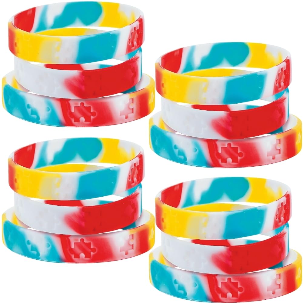 Colorful Autism Awareness Silicone Bracelets 12 Pcs Supportive - Main Image