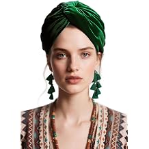 Coucoland Velvet Tassel Turban Wrap - Vintage Headwrap Hat for Women Soft Twist Knot Hair Cover with Removable Fringe