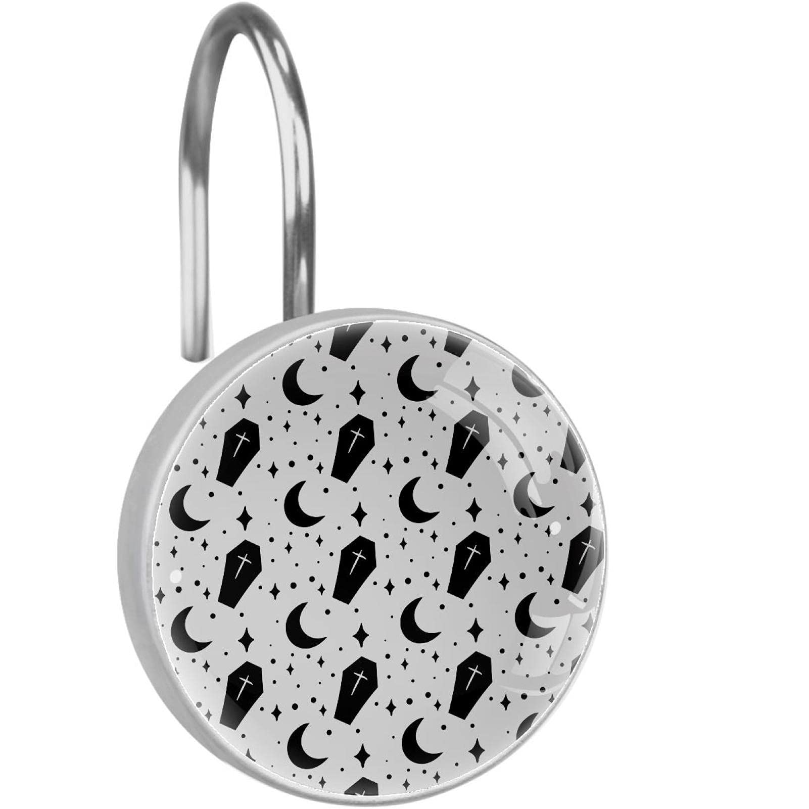 Crochets rideau de douche anti-rouille lot de 12 anneaux acier inoxydable lune cercueil