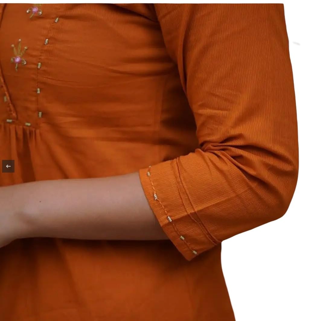 Embroidery kurti with pant and mechineg dupatta set (IN, Alpha, 2XL, Regular, Orange)