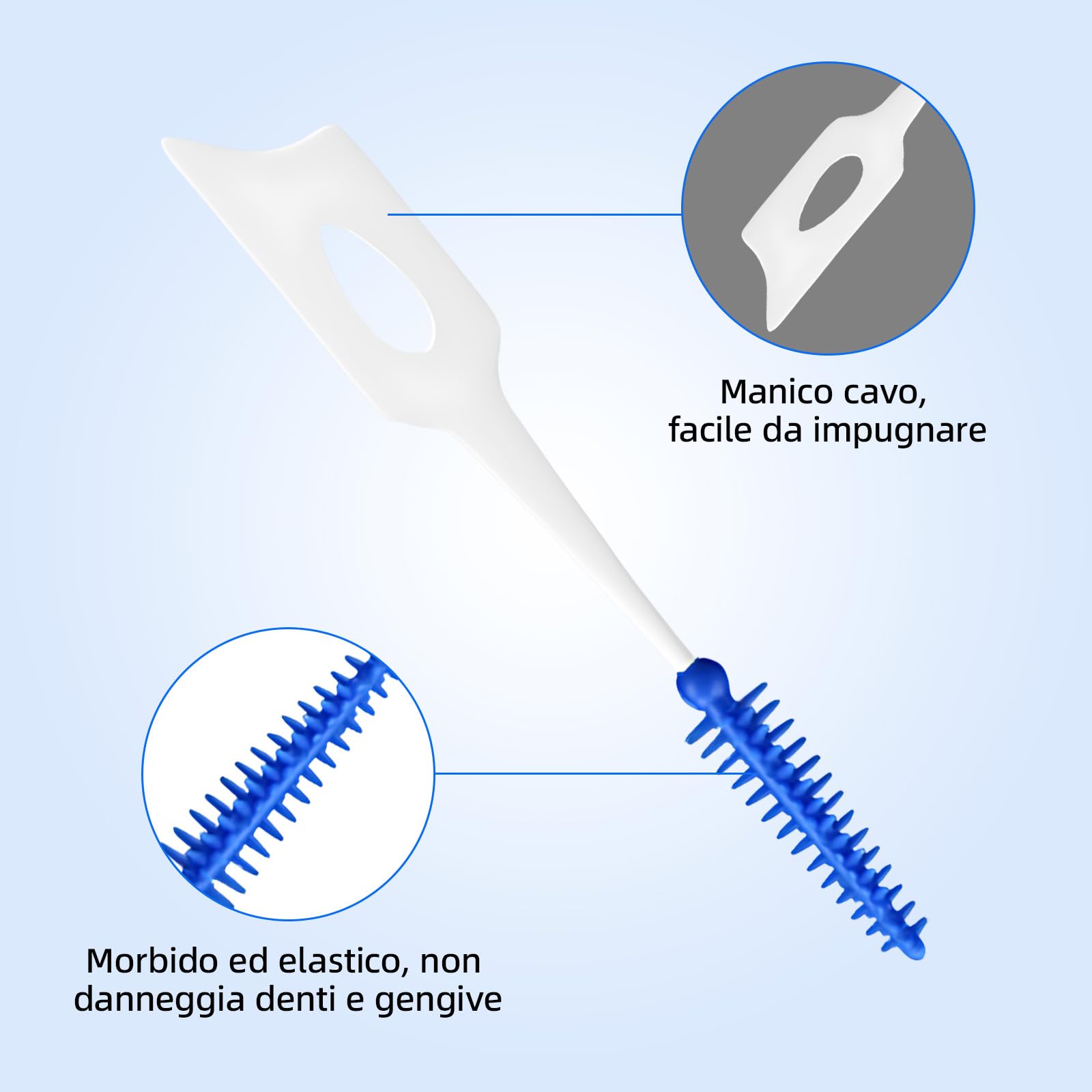 200 scovolini dentali, scovolino denti in morbido silicone con custodia, scovolini portatili in silicone a doppio uso per una pulizia delicata dei denti, ideali per apparecchi ortodontici(blu, verde)