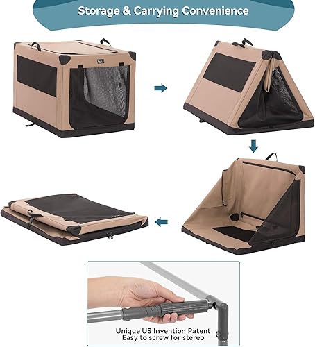 Vista 88 de PETSFIT Jaula plegable para perros, con cubierta de tela ajustable patentada, puertas de malla a prueba de mordeduras y con bloqueo, base Gris