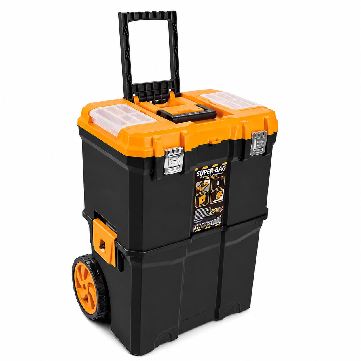 Super Bag Çift Katlı Tekerlekli Takım Çantası, Çekilebilir Saplı Modüler Alet Kutusu, Üst Organizer Bölmeli, Büyük Hacimli Depolama Çantası ASR5039