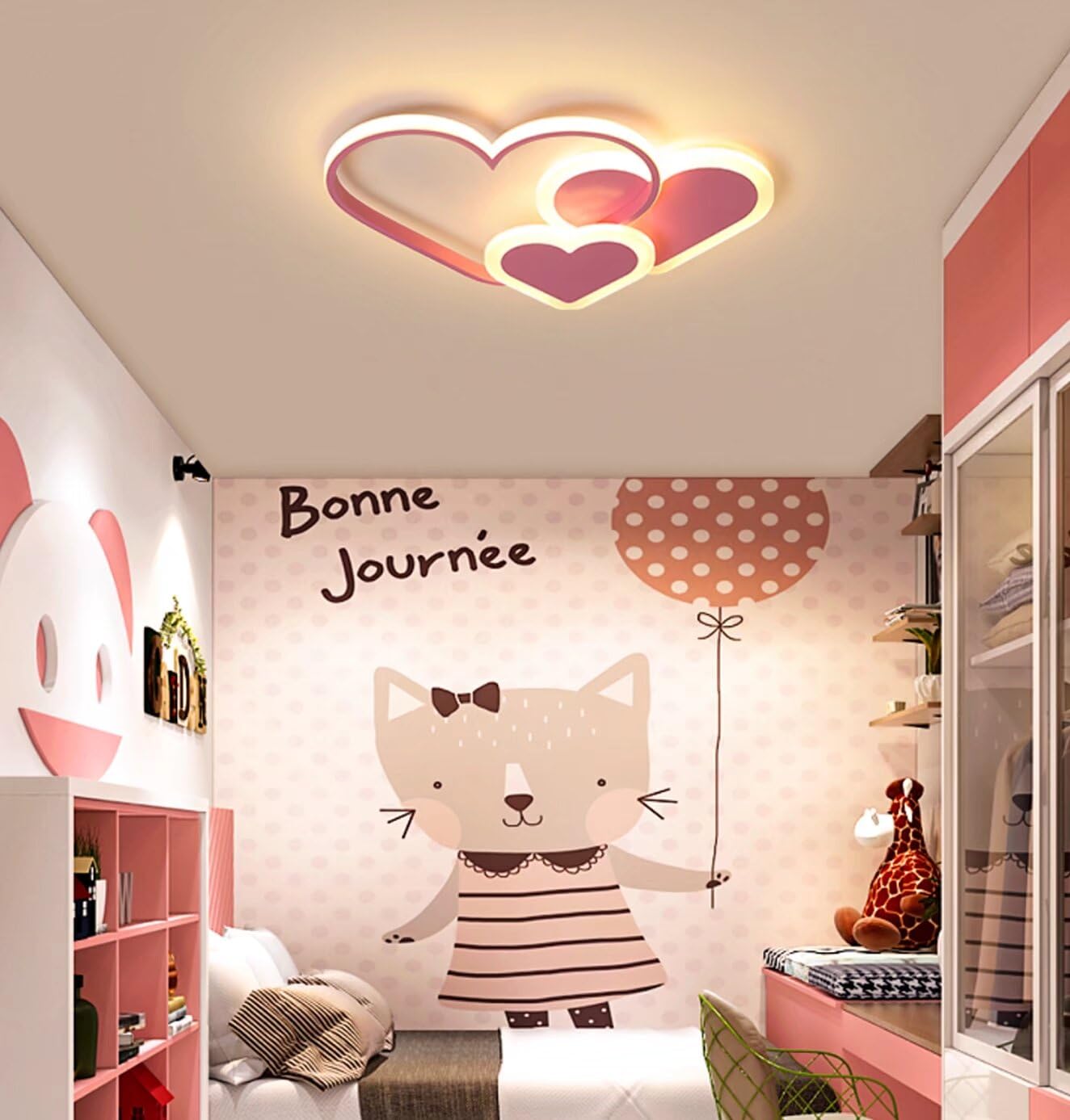 Lampa sufitowa LED 3D stereoskopowe serca 30 W różowa