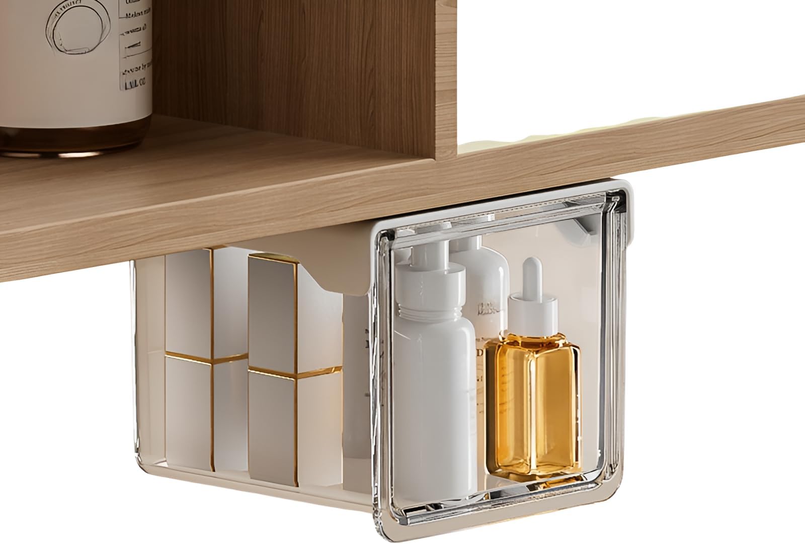 Wall-Mounted Storage for Mirror Cabinets, 33° Angled Drawers, Box with No Residue Adhesive Tape, Bathroom / Washbasin / Under Desk Opening, Compact, Stylish Storage