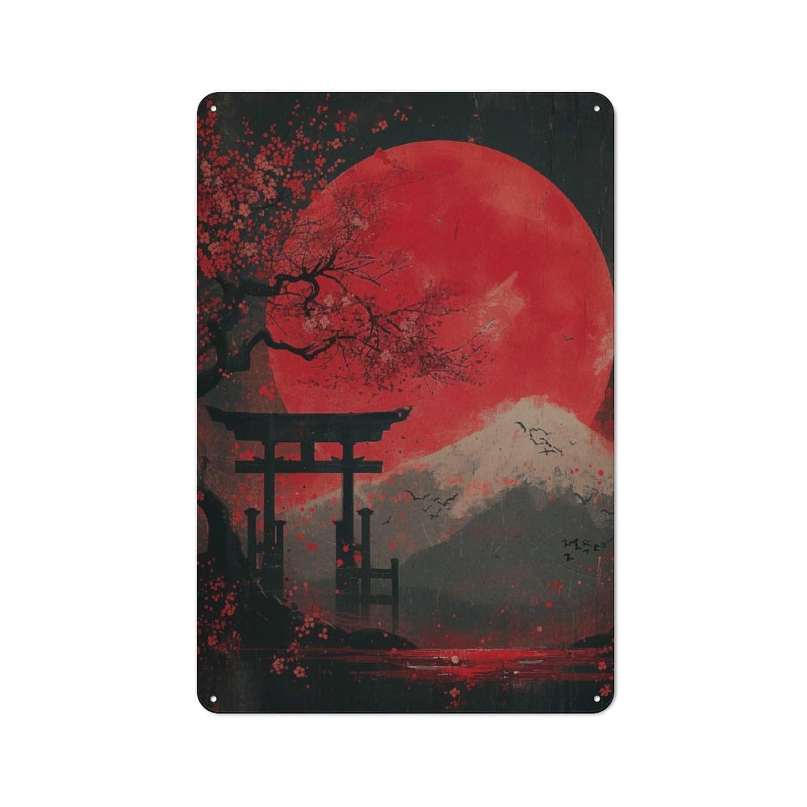 Junmoney Japanese Cherry Blossoms Metal Wall Sign 30X20cm, Rustic Classic Pub Decor For Cafe, Pub, Workshop Or Home Bar