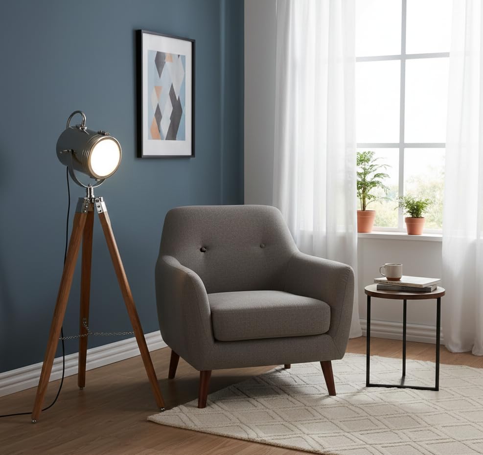 Image of Modern Floor Lamp with Spot Light Head for Living Room & Bedroom | Tall Metal Standing Lamp with Stable Round Base | Minimalist Corner Light for Home Decor, Reading & Ambient Lighting