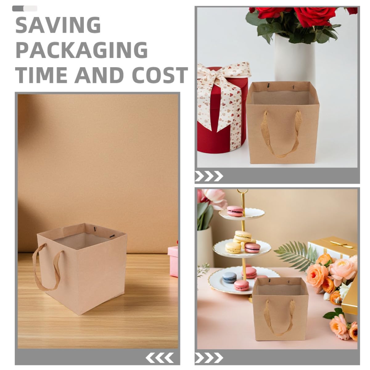 MAGICLULU Sacchetti Kraft con Manici Quadrati 25x25x25 Cm, Borsa da Asporto Resistente in Carta Kraft Marrone, Confezione Regalo Floreale e Packaging per Fiori, Set da 10 Pezzi per Fioristi