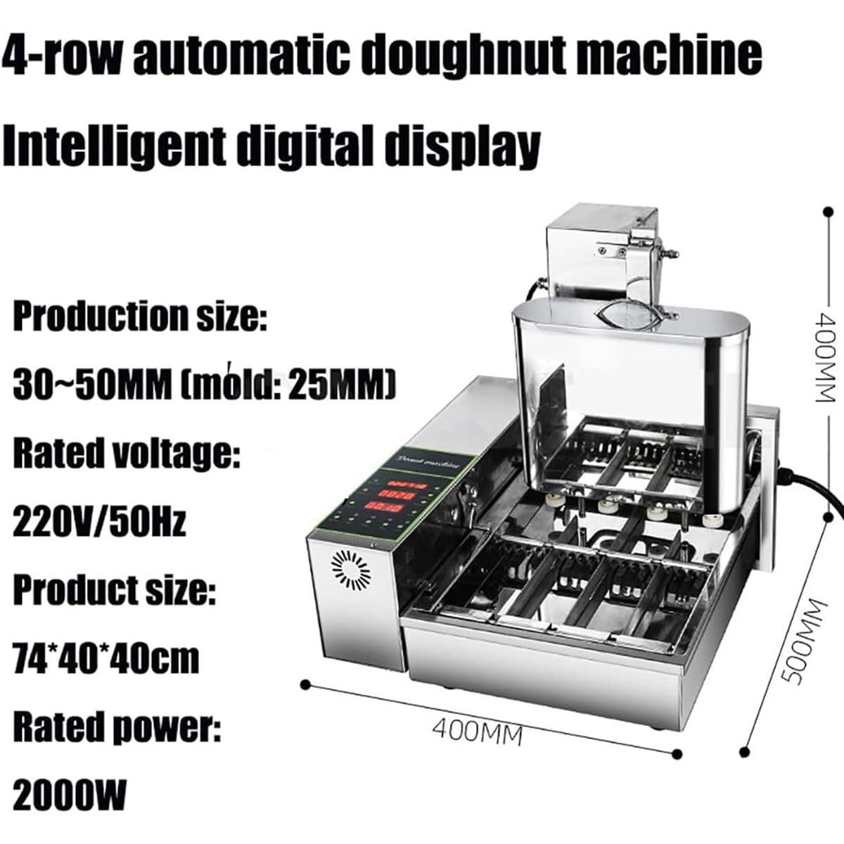 Máquina Comercial para Hacer donas, máquina de 4/6 Filas Totalmente automática con Panel de Control Inteligente, freidora eléctrica para la producción de donas de 1800 (6 Rows)
