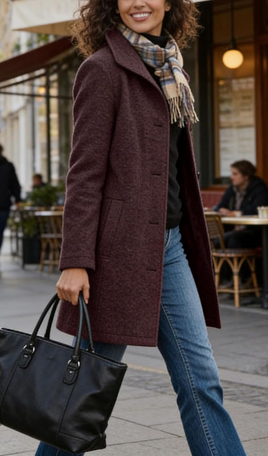 CHARTOU Women's Casual Thicken Wool Blend Stand Collar Single Breasted Pea Coat - Image 2