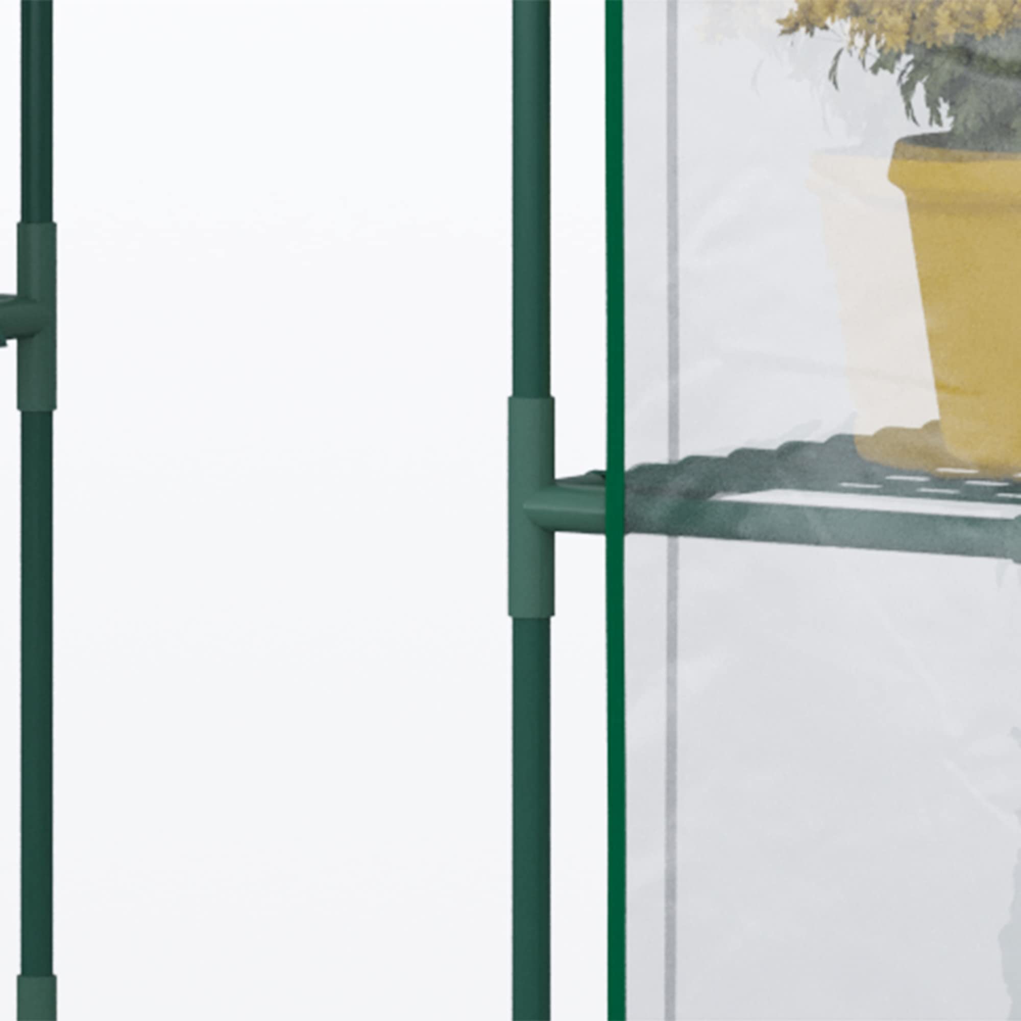 Outsunny Serre de Jardin avec étagère 4 Niveaux 142 x 73 x 195 cm Plastique Haute densité 140 g/m² Anti-UV avec Porte déroulante Transparent Vert