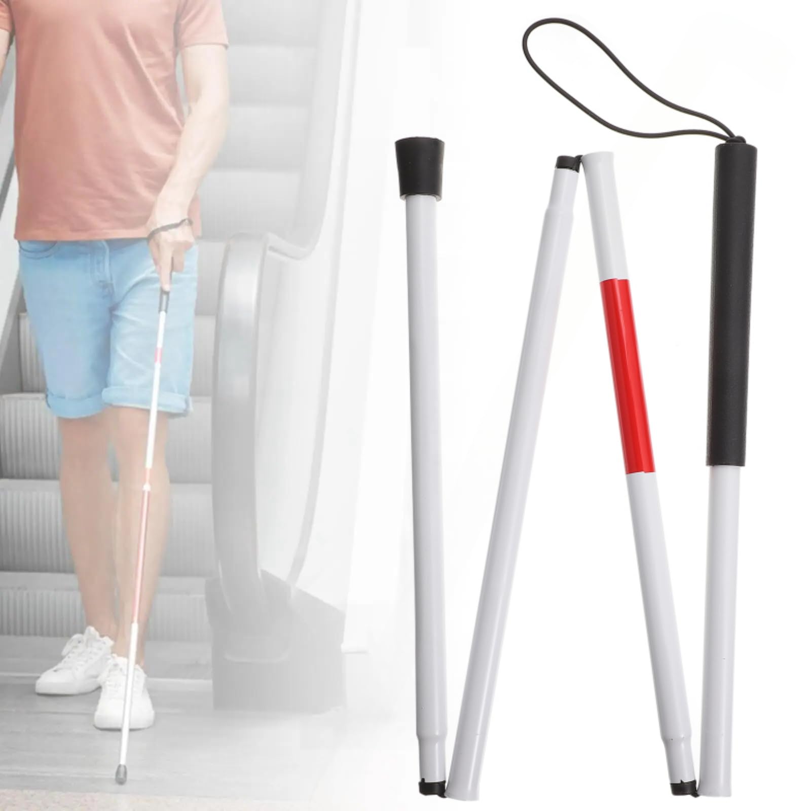 Walking Stick, 48.8in Aluminium Alloy Folding Walking Sticks for Women & Men, Collapsible Cane with Night Reflective, Non-Slip Handle, Wear-Resistant Foot Pad