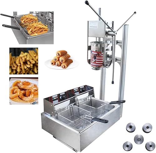 INTBUYING 5L Comercial Vertical Manual Español Churros Máquina con 12L Freidora Donut Churros Fabricante Auténtico Mexicano Churros 5KW 220V Acero