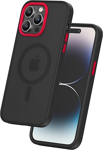 FLOLAB Surtect Tri-Fusion - Funda magnética para iPhone 14 Pro, diseño delgado, compatible con Magsafe, marco negro de grado militar, placa trasera