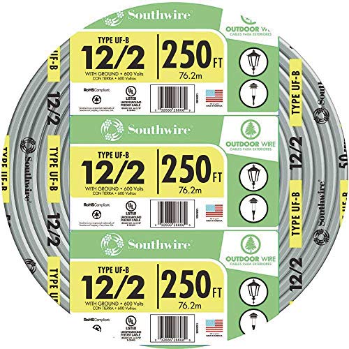 Southwire UF-B Underground Feeder Cable, 12/2 AWG, 250...
