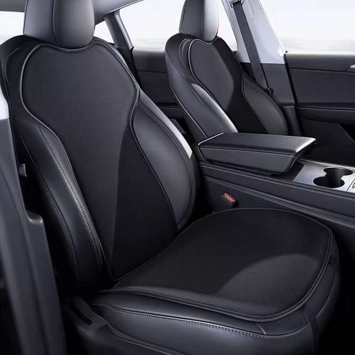 Coprisedili anteriori per auto per Tesla Model 3/Y/S 2017-2024 2025 Traspiranti morbidi e antiscivolo - Cuscino per sedile confortevole per accessori interni di guida BlackIce, 4 pezzi