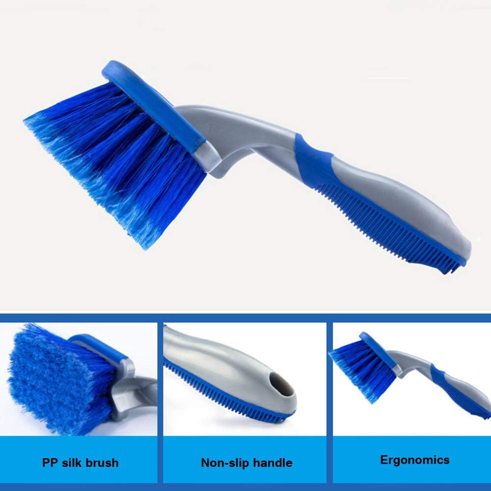 BONV 3pcs/Set Blue Long & Short Tire Brushes with Wheel Hub Brush for Car, Motorcycle & Offroad Cleaning
