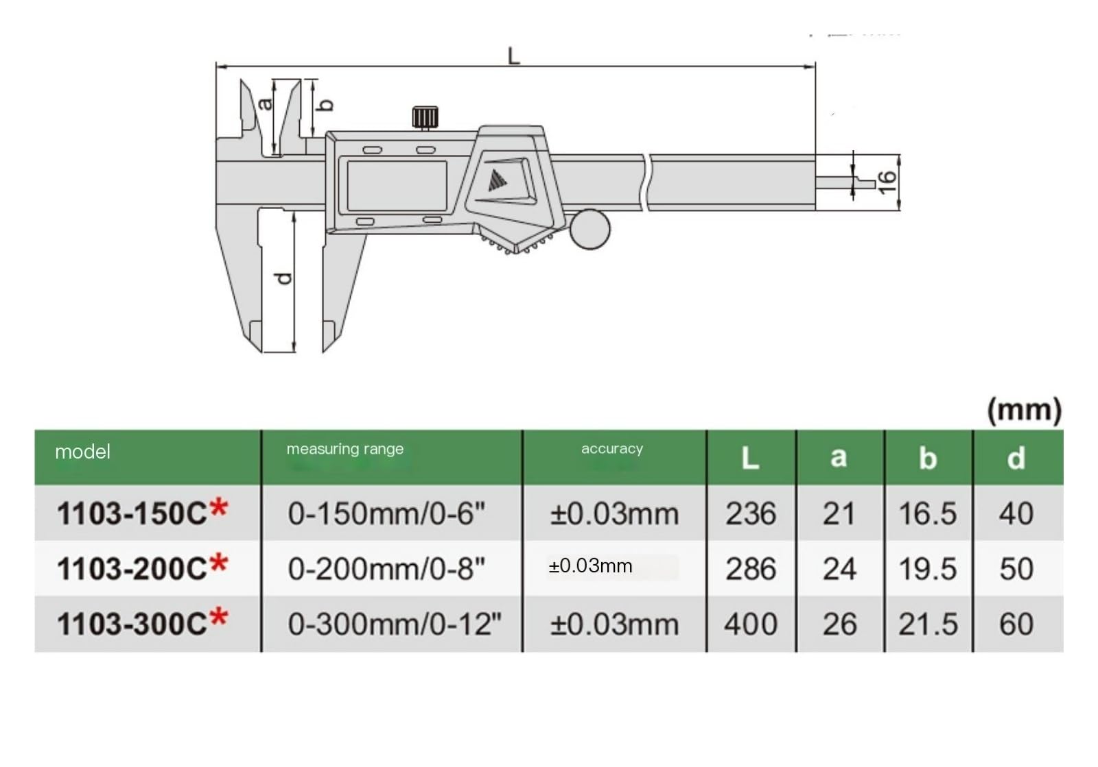 Calibri digitali calibri a corsoio calibri in acciaio inox 1103-150C 1103-200C 1103-300C(1103-150C)