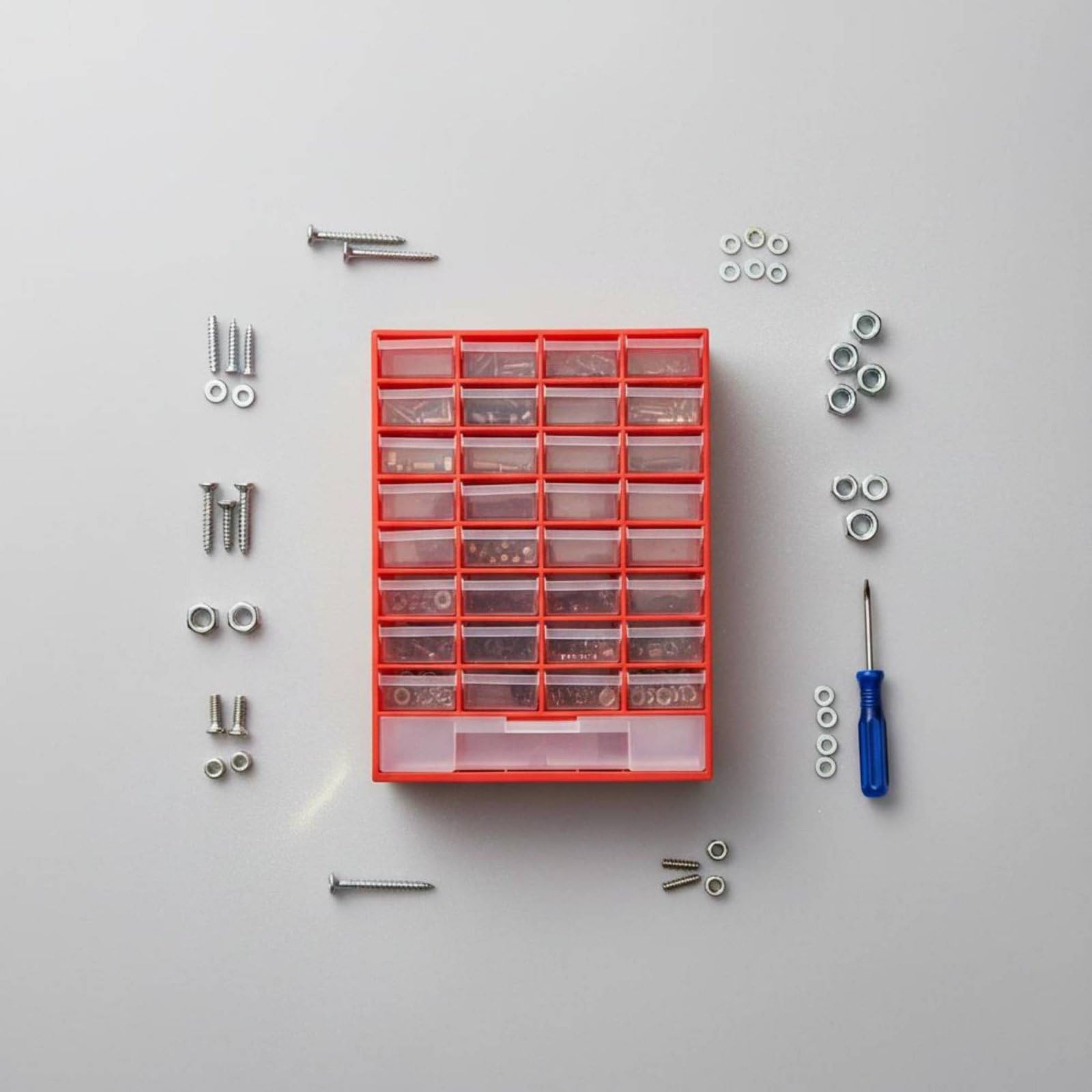 33 Pezzi Cassettiera in Plastica con Cassetti Trasparenti Metodo Espandibile Organizer per Viteria e Bulloneria Design Versatile per Professionisti