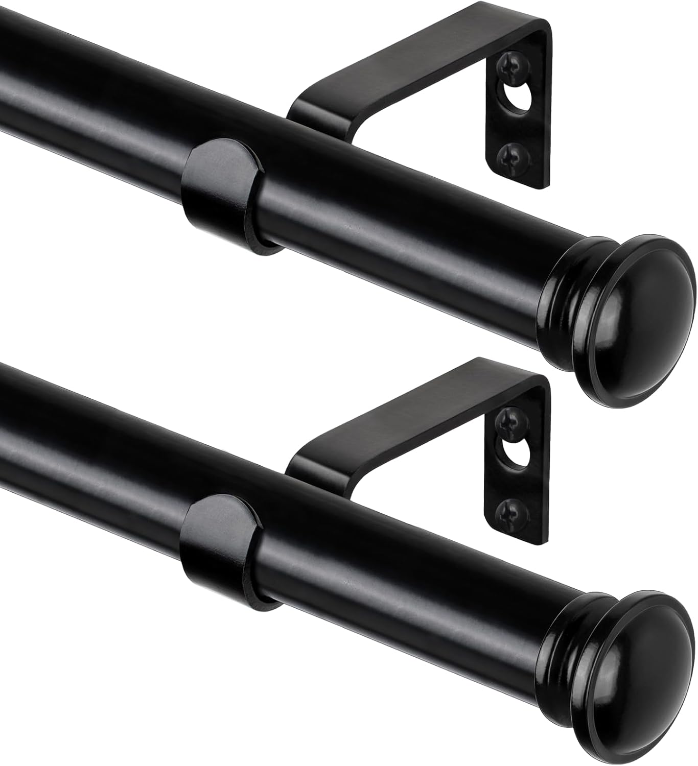 TONIAL 2 Pack Curtain Rods 32 to 58 Inch, Telescoping Splicing Single Rods for Windows Decorative Drapery Rod with Small Finial, Black Black 32-58"(2 Pack)