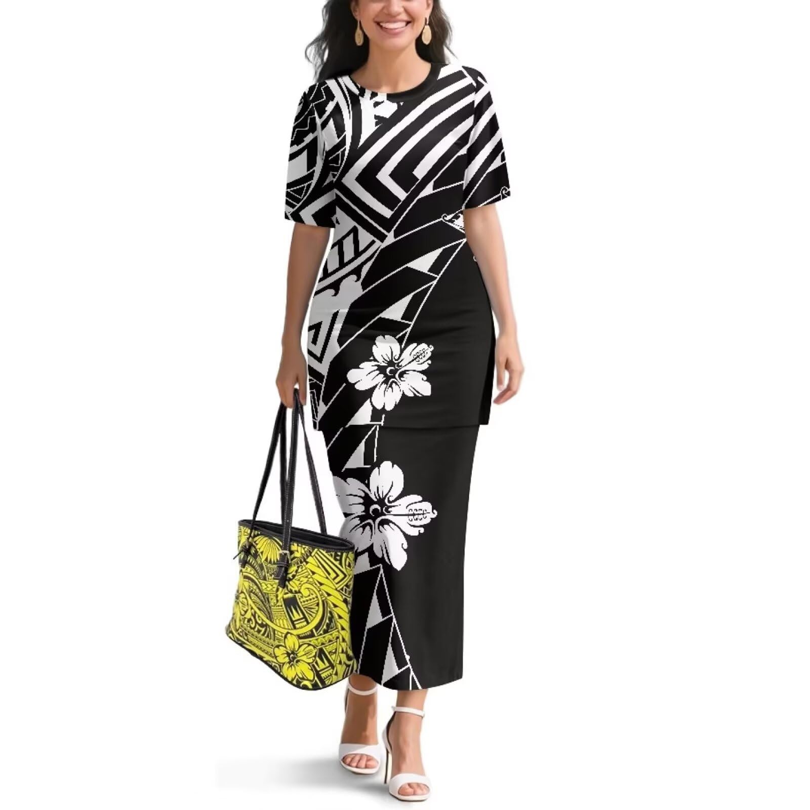 Samoa Puletasi Dress for Women Polynesian Top and Maxi Skirt Sets