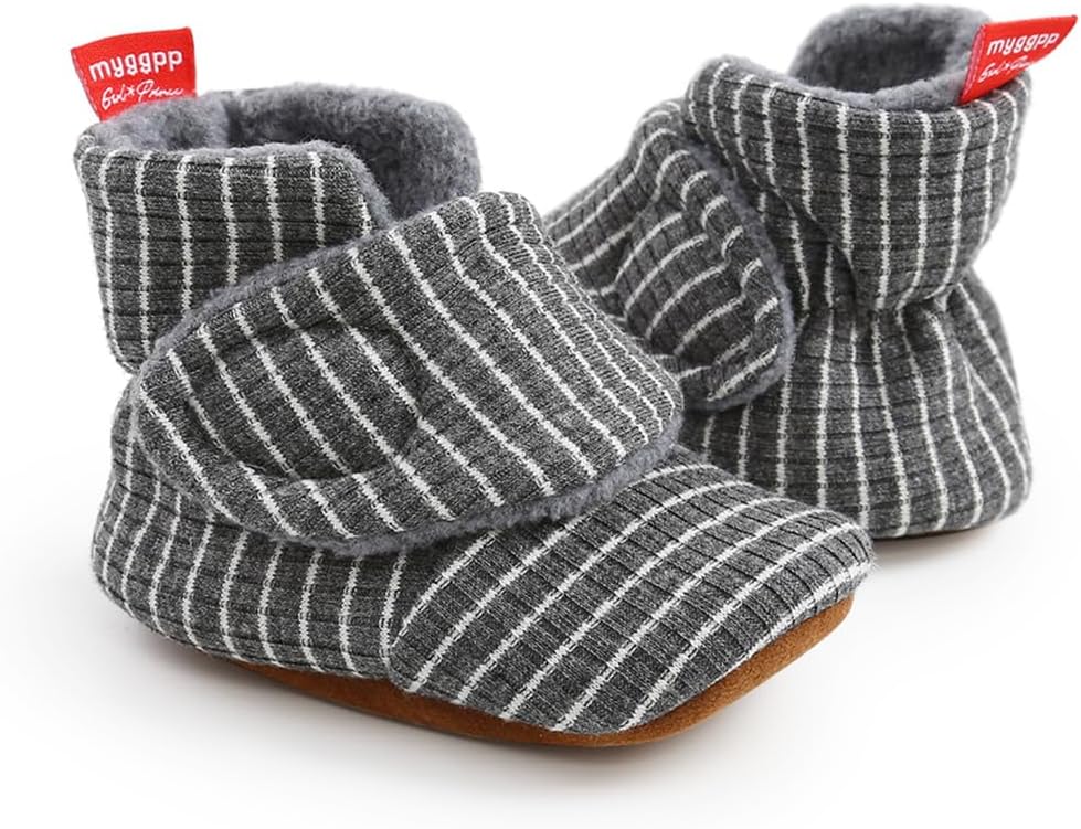 Baby Booties Cozy Fleece Slippers Soft Baby Shoes With Gripper Soles, Winter Warm Infant Newborn Crib Sock Shoes First Walkers