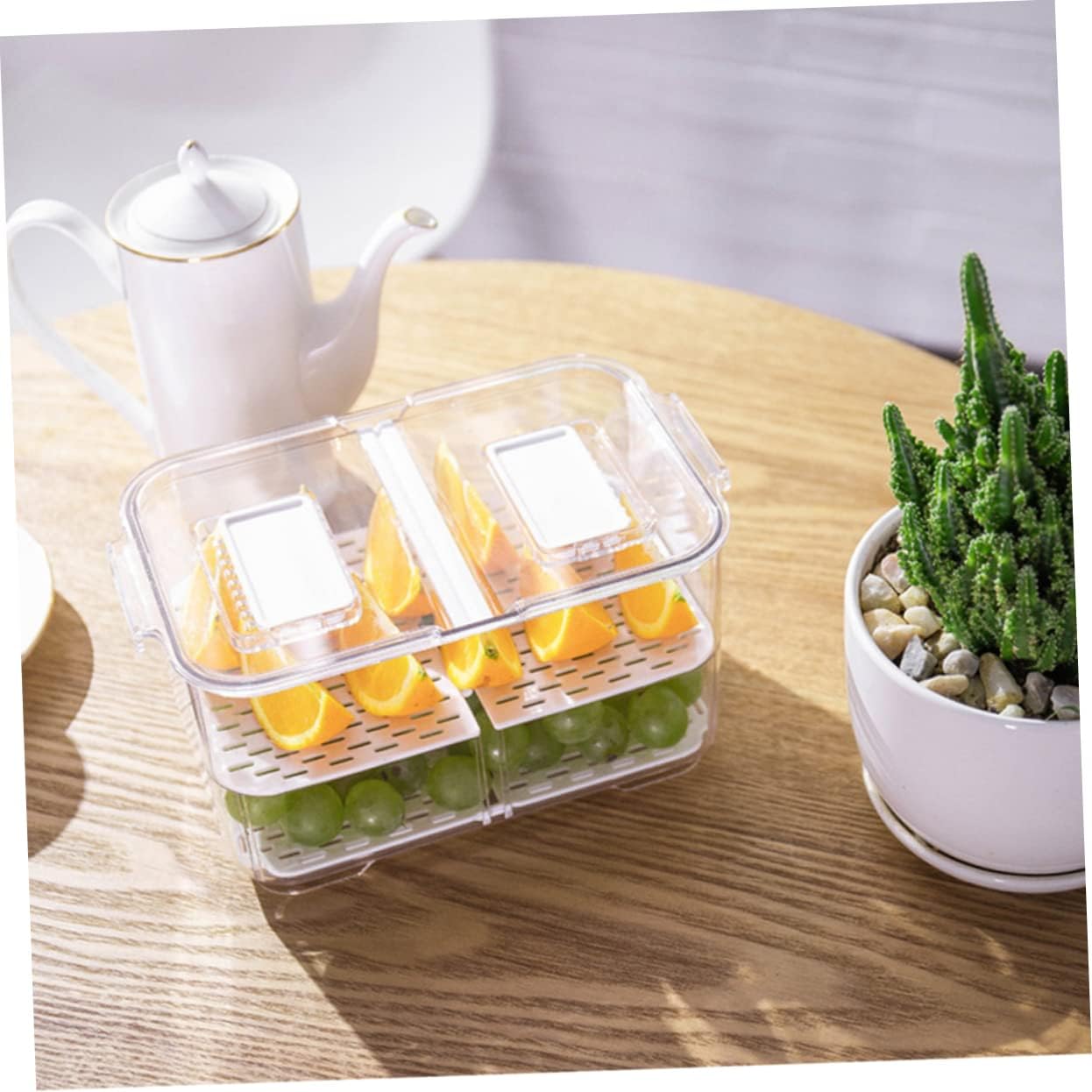 IMIKEYA Double Layer Sealed Kitchen Storage Box for Fruits Vegetables Refrigerator Crisper Bin Reusable Washable Easy to Clean Space Saving Design for Home Organization