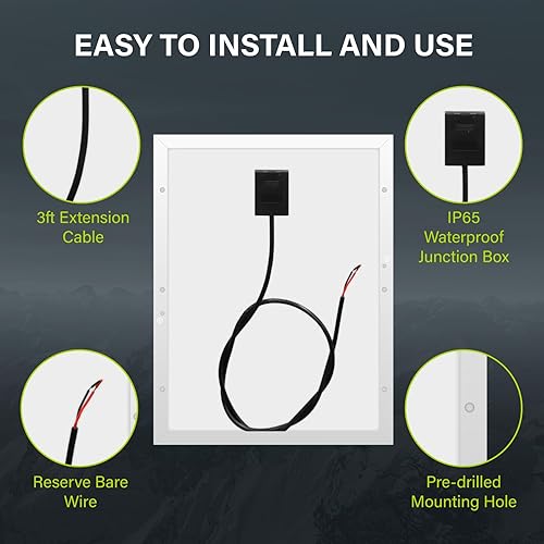 Miniatura 3 de Newpowa Módulo fotovoltaico monocristalino de panel solar de 20 W 12 V diseñado para sistema de 12 V fuera de la red RV, barco, cámper, remolque,