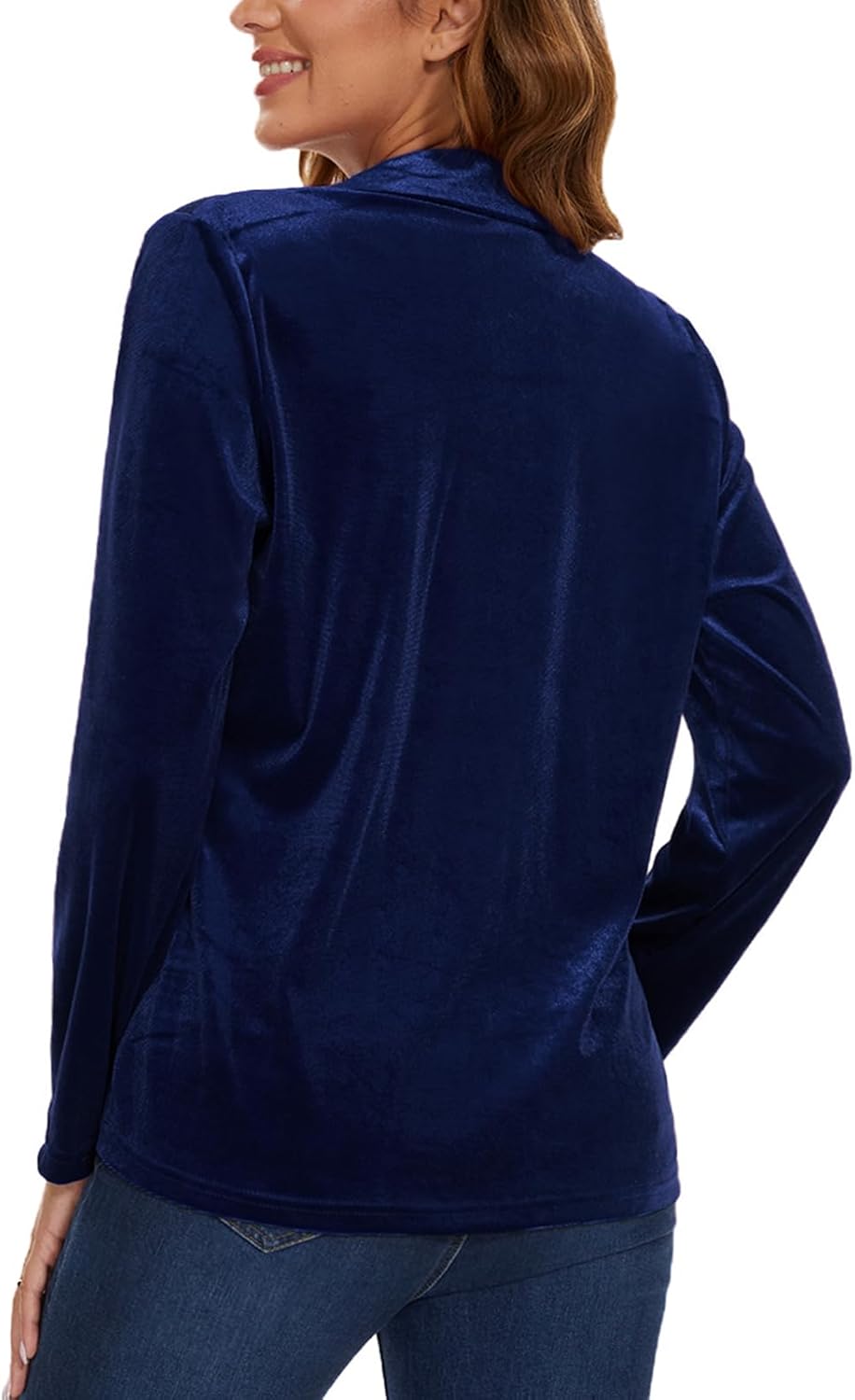 Women's Velvet Suit Blazer Jacket Casual Office Work Long Sleeve Button Pockets Tailored Jacket Coat Blazer - Image 6