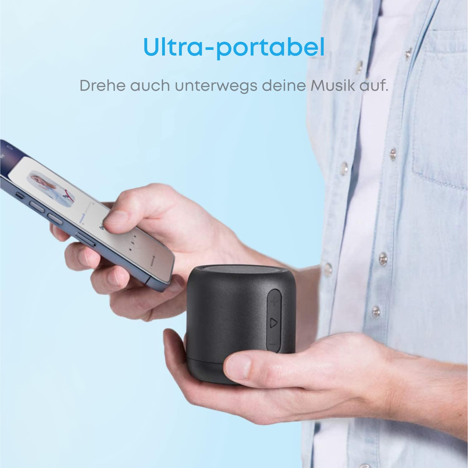 Anker Soundcore mini Bluetooth Lautsprecher mit 15 Stunden Spielzeit, Fantastischer Sound, 20 Meter Bluetooth Reichweite, FM Radio und intensiver Bass(Schwarz)