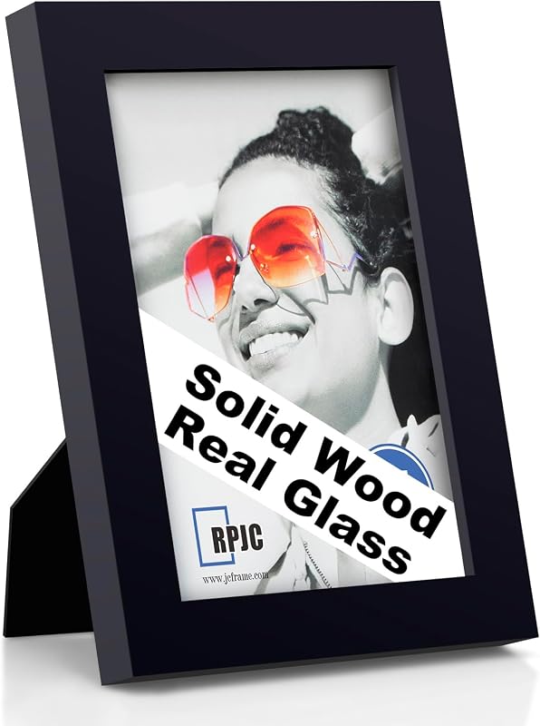 RPJC 5x7 Solid Wood Picture Frame with Real Glass Cover Black | for Wall or Tabletop, Gift-Ready in White Box