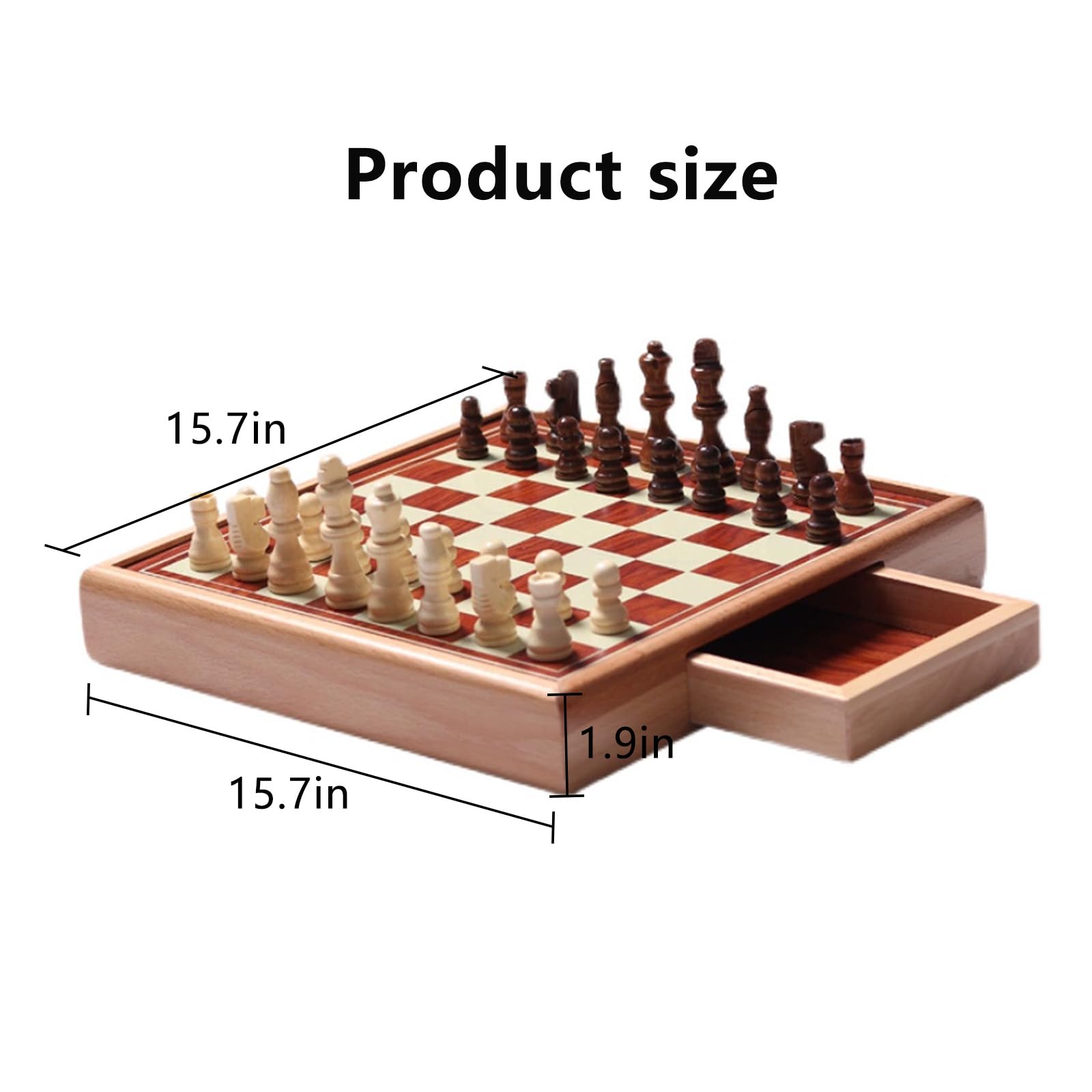 Scacchiera in Legno,11.8" Scacchiera Portatile Con pezzi di scacchi e cassetti di stoccaggio incorporati, Facile da trasportare,Set da Viaggio per Scacchi in Legno per Scacchi P(Size:15.7*15.7*1.9in)