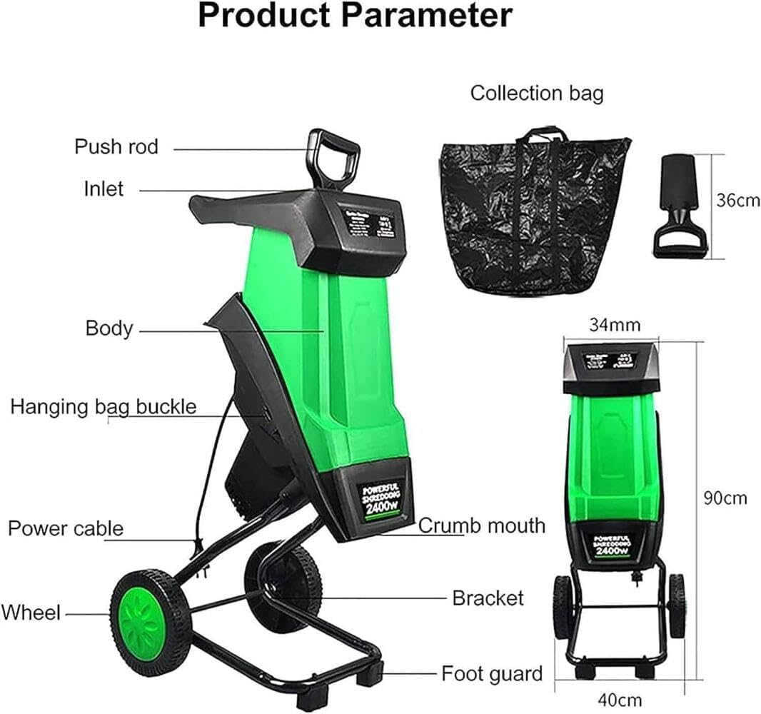 Wood Chipper, Electric Garden Shredder, with 50L Collection Bag, 40mm Cutting Capacity, Powerful Leaf Mulcher for Branches, Leaves & Garden Waste