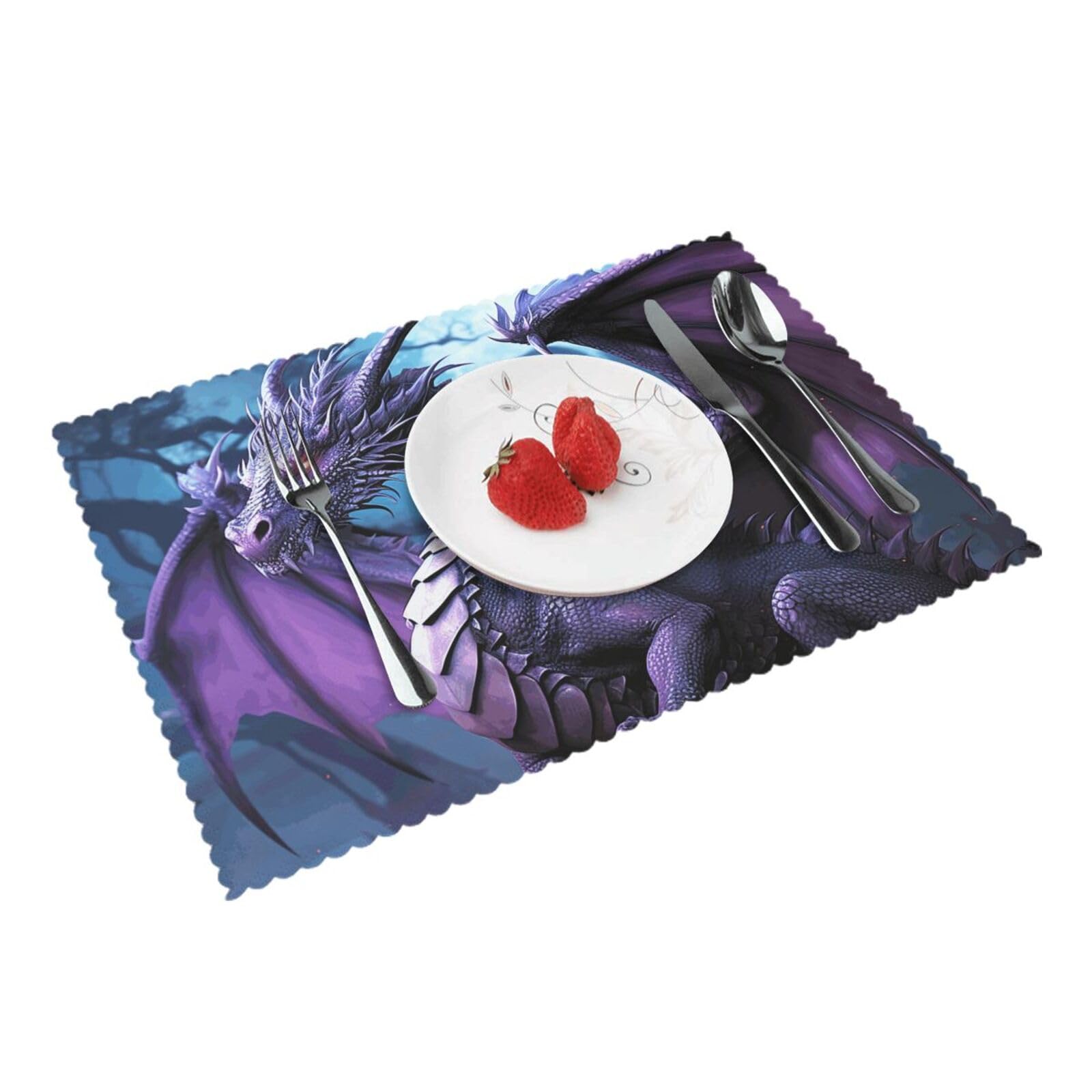 Placemats Set of 4 Heat Resistant Woven Place Mats for Dining Table Purple Dragon Purple Moon Placemats Washable Wipeable PVC Table Mats Indoor/Outdoor Place Mats for Party Kitchen Decor 30x45 cm