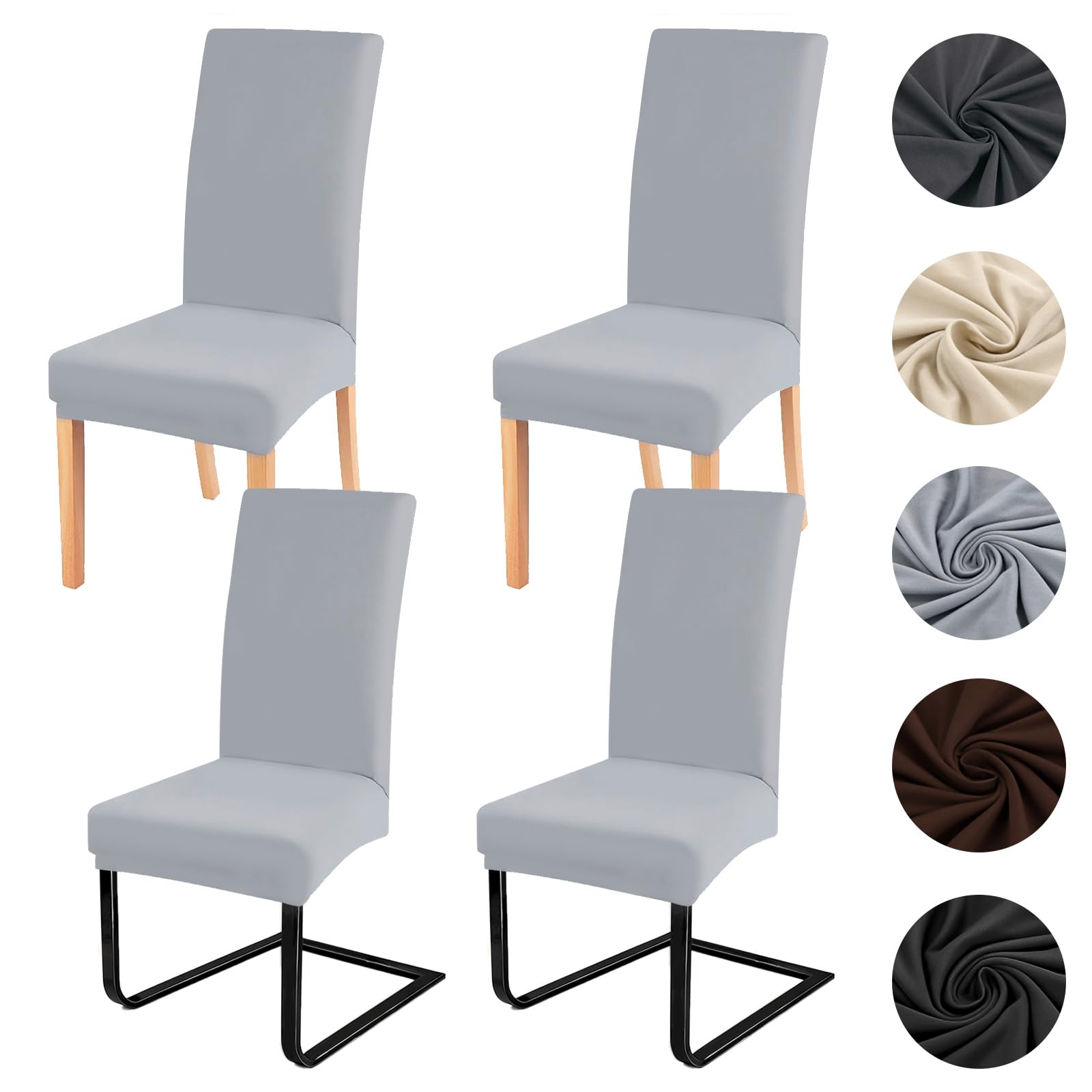 ZCLIKEU Stuhlhussen 4er Set Schwingstühle Universal Husse, Moderne Stretch Stuhlhussen Abnehmbarer Waschbarer Stühle für Haus, Küche, Hotel, Restaurant, Hochzeit Partys – Hellgrau