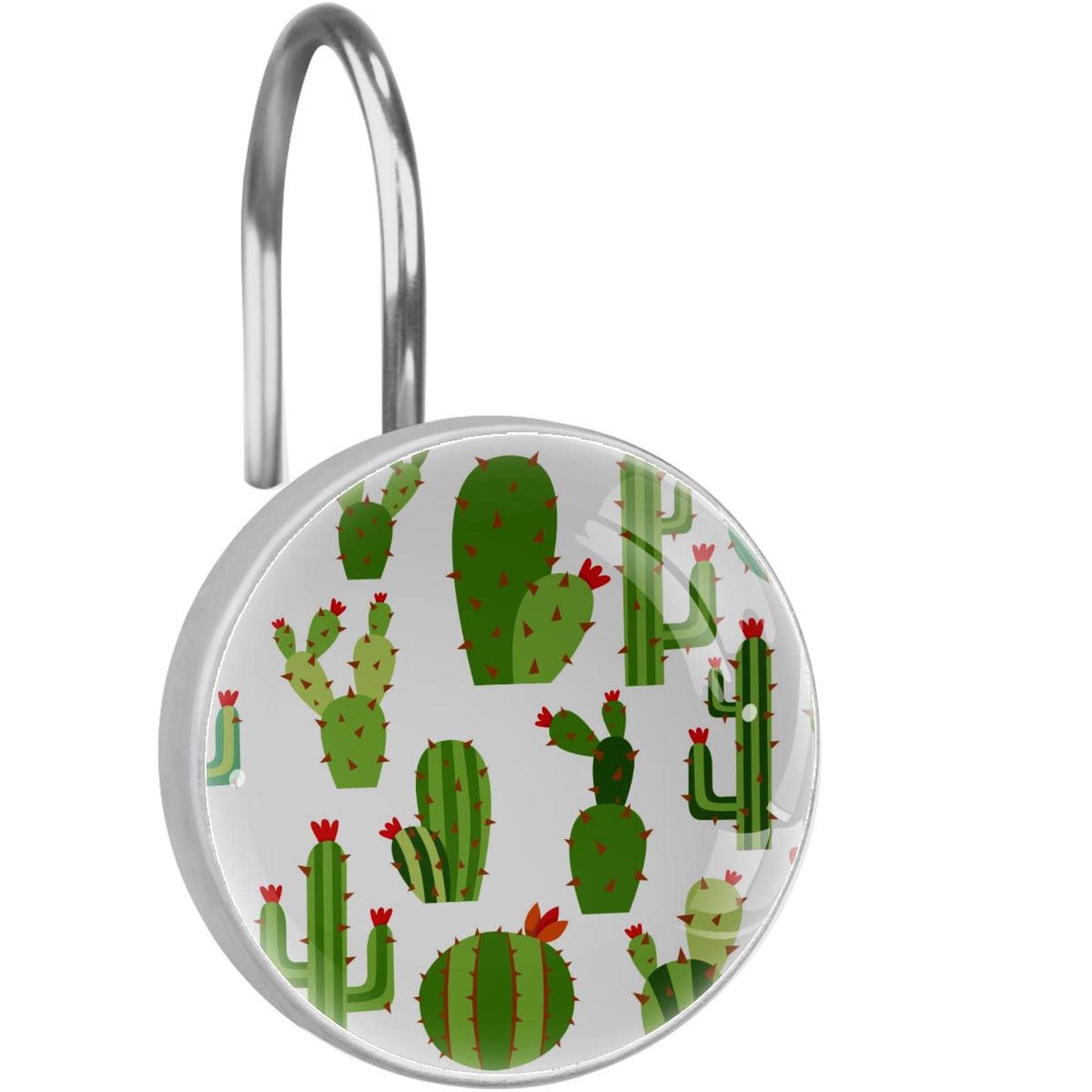 Rideau de douche haut de gamme : lot de 12 anneaux en acier inoxydable cactus